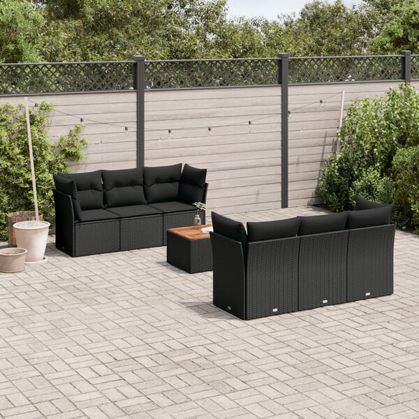 vidaXL 7 pcs conjunto de sof&aacute;s p/ jardim c/ almofad&otilde;es vime PE preto