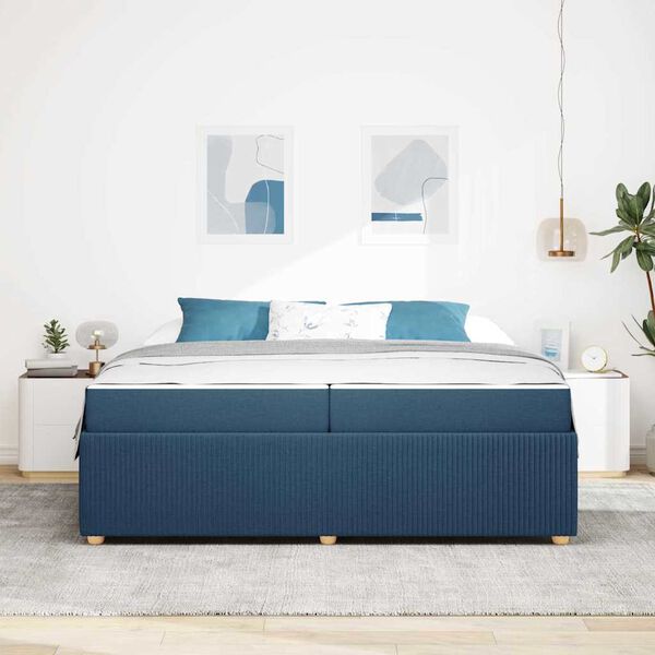 vidaXL Estrutura da Cama com colch&atilde;o Azul 200 x 200 cm tecido