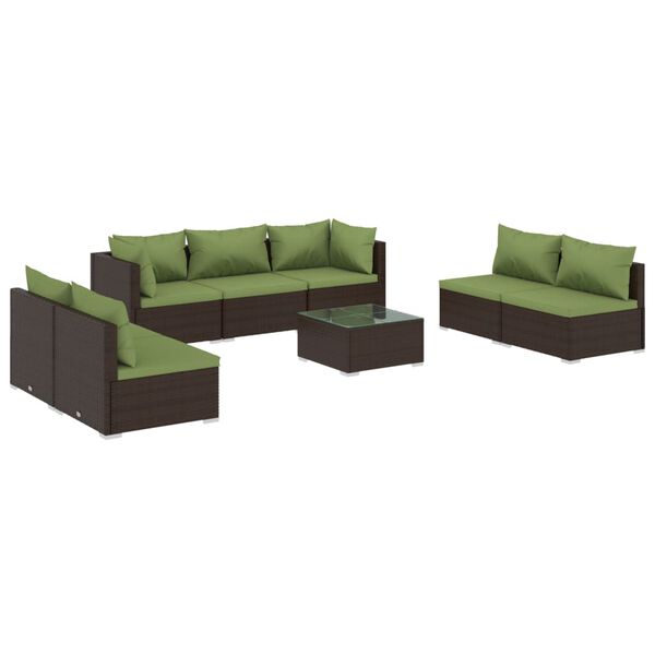 vidaXL 8 pcs conjunto lounge jardim c/ almofad&otilde;es vime PE castanho