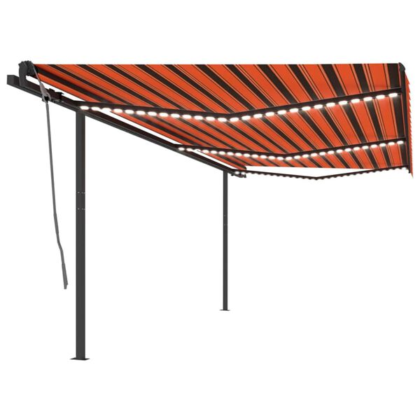 vidaXL Toldo autom. c/ LED e sensor de vento 6x3,5 m laranja/castanho