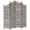vidaXL Biombo esculp m&atilde;o 4 pain&eacute;is 160x165cm mangueira maci&ccedil;a cinzento