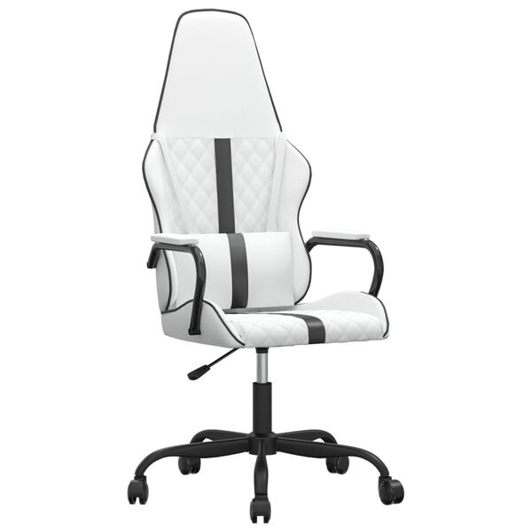 vidaXL Cadeira gaming massagens couro artificial preto e branco