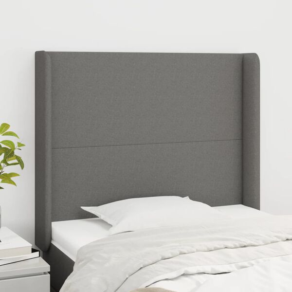 vidaXL Cabeceira cama c/ abas tecido 93x16x118/128 cm cinzento-escuro