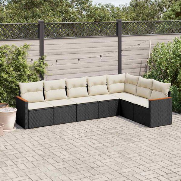 vidaXL 7 pcs conjunto de sof&aacute;s p/ jardim c/ almofad&otilde;es vime PE preto