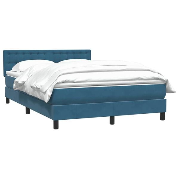 vidaXL Cama com molas/colch&atilde;o 140x210 cm veludo azul-escuro
