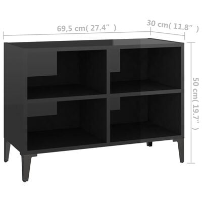 vidaXL Móvel de TV com pernas em metal 69,5x30x50 cm preto brilhante