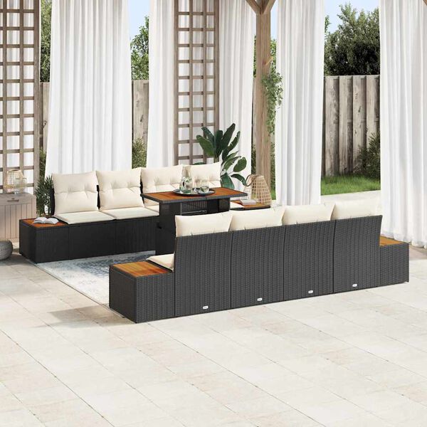 vidaXL Conjunto de Sof&aacute; de Jardim 9 pcs Preto Rattan Sint&eacute;tico