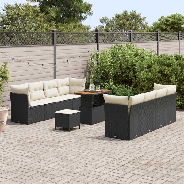 vidaXL Conjunto de Sof&aacute; de Jardim 11 pcs Preto e Creme vime PE