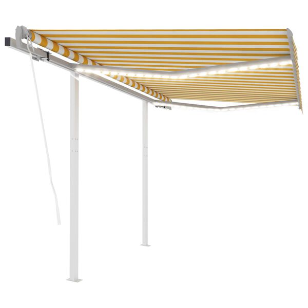 vidaXL Toldo autom&aacute;tico LED e sensor de vento 3x2,5 m amarelo/ branco