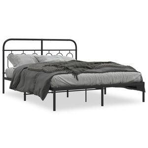 vidaXL Estrutura de cama com cabeceira 135x190 cm metal preto