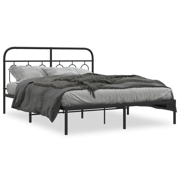 vidaXL Estrutura de cama com cabeceira 135x190 cm metal preto