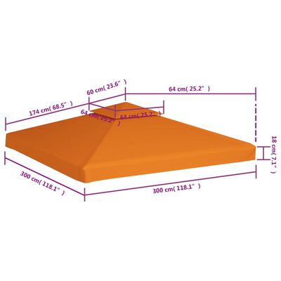 vidaXL Cobertura de substituição p/ gazebo 310 g/m² 3x3 m laranja