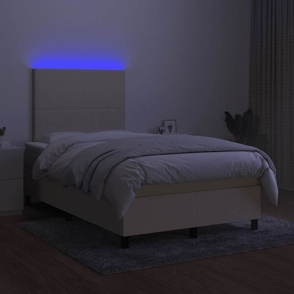 vidaXL Cama box spring c/ colch&atilde;o e LED 120x190 cm tecido cor creme