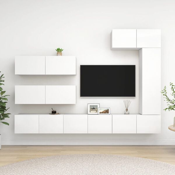 vidaXL 7 pcs conjunto de m&oacute;veis de TV derivados de madeira branco