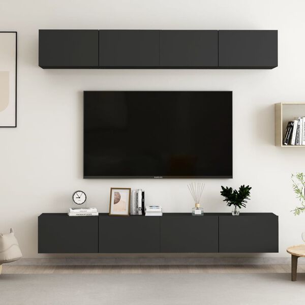 vidaXL Móveis de TV 4 pcs 100x30x30 cm derivados de madeira preto