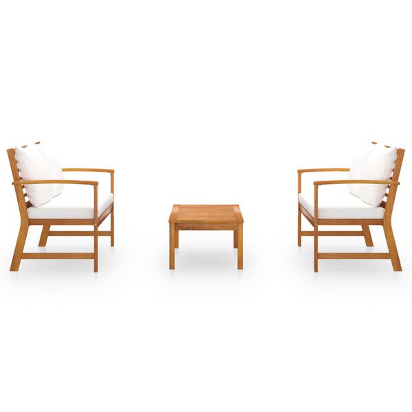 vidaXL 3 pcs conjunto de lounge de jardim com almofadões acácia maciça