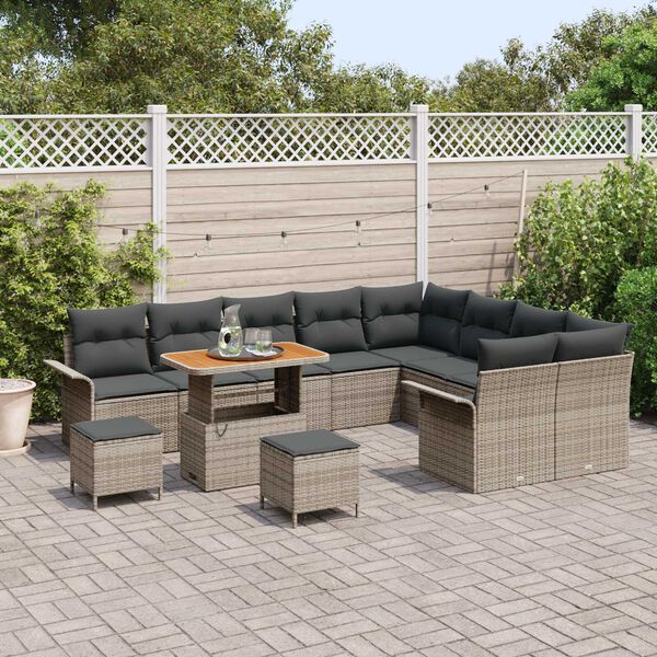 vidaXL Conjunto de Sof&aacute; de Jardim com almofada 12 pcs Cinzeto vime PE