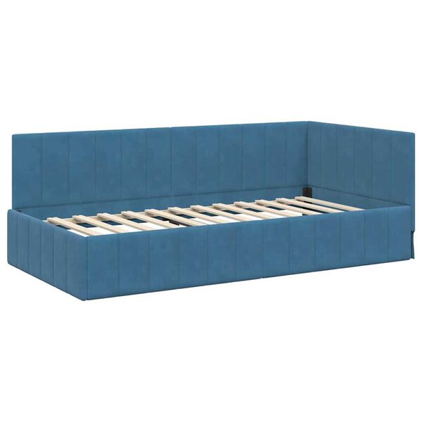 vidaXL Estrutura de Cama de Canto Azul 100 cm x 200 cm Veludo