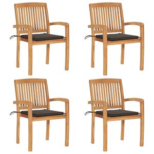vidaXL Cadeiras de jardim empih&aacute;veis c/ almofad&otilde;es 4 pcs teca maci&ccedil;a