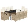 vidaXL 9 pcs conjunto de jantar p/ jardim com almofad&otilde;es vime PE bege