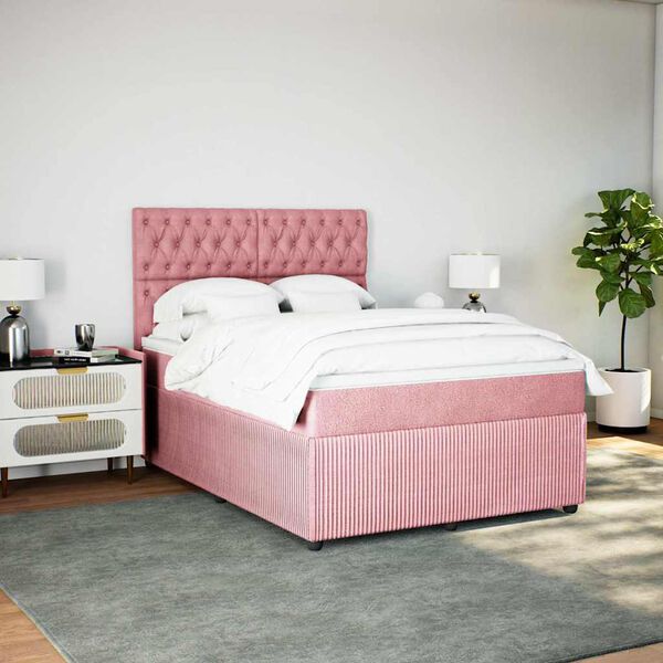 vidaXL Cama com molas/colch&atilde;o 140x190 cm veludo rosa