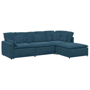vidaXL Sof&aacute; modular com pufes e almofadas veludo azul