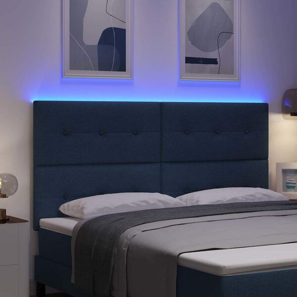 vidaXL Cabeceira LED com luzes de tira LED Azul 180 cm Poli&eacute;ster