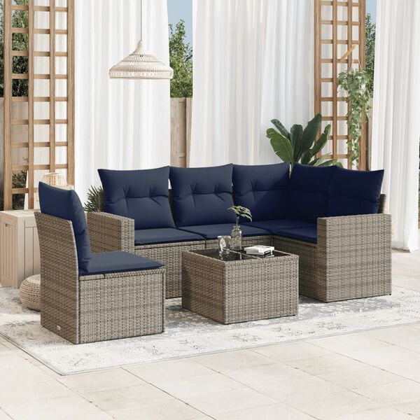 vidaXL 6 pcs conjunto sof&aacute;s p/ jardim c/ almofad&otilde;es vime PE cinzento