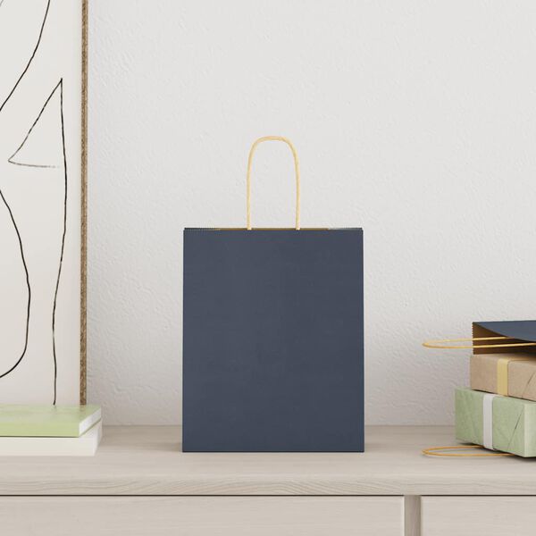 vidaXL Sacos de papel 250 unid com al&ccedil;as azul 18x8x22 cm