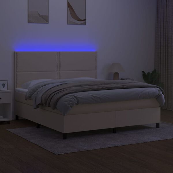 vidaXL Cama box spring c/ colch&atilde;o e LED 180x200 cm tecido cor creme