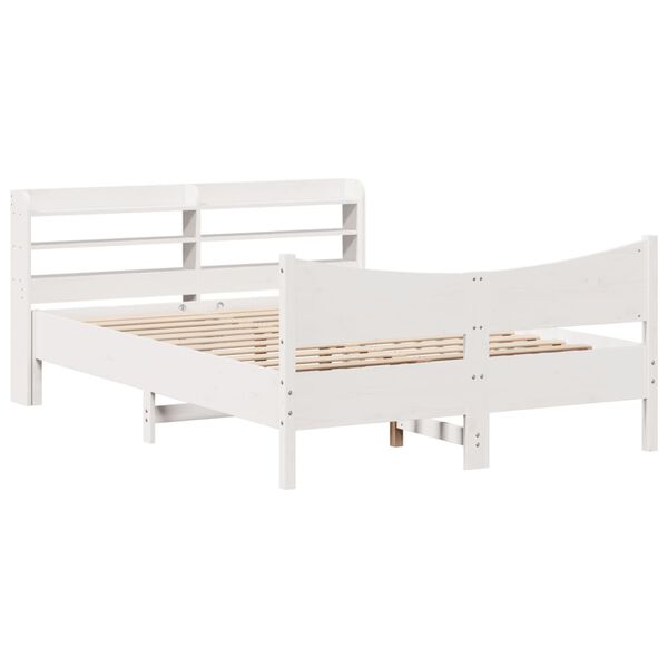 vidaXL Estrutura de cama com cabeceira 140x200 cm pinho maci&ccedil;o branco