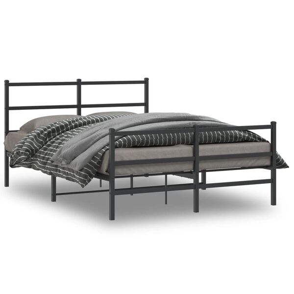vidaXL Estrutura de cama com cabeceira e p&eacute;s 140x190 cm metal preto