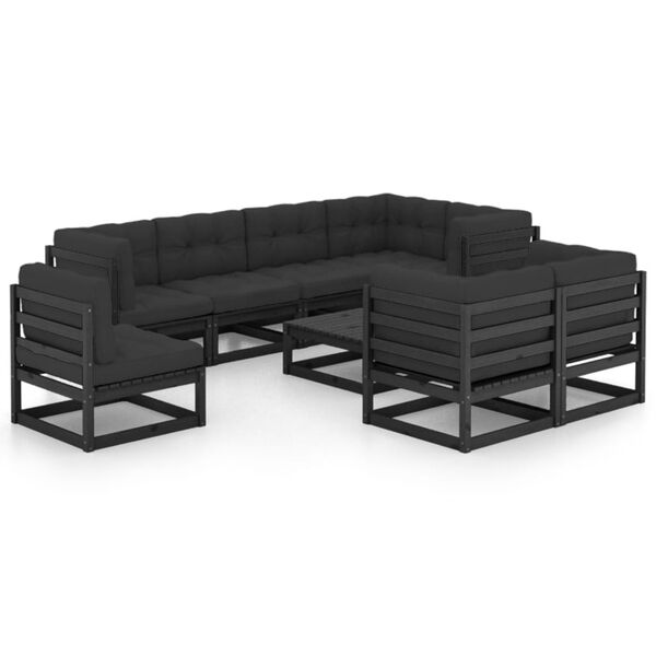 vidaXL 9 pcs conjunto lounge de jardim c/ almofad&otilde;es pinho maci&ccedil;o