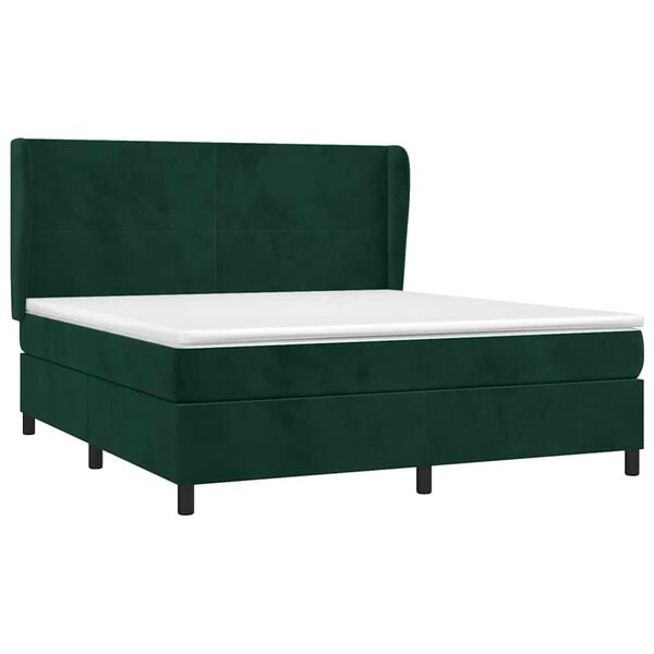 vidaXL Cama com molas/colch&atilde;o 160x200 cm veludo verde-escuro