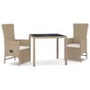 vidaXL 3 pcs conjunto de jantar p/ jardim com almofad&otilde;es vime PE bege