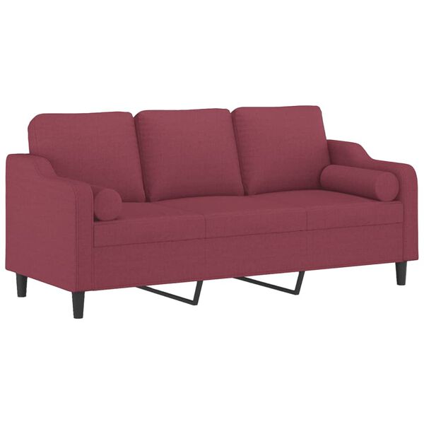 vidaXL Sof&aacute; 3 lug. + almofadas decorativas 180cm tecido vermelho tinto
