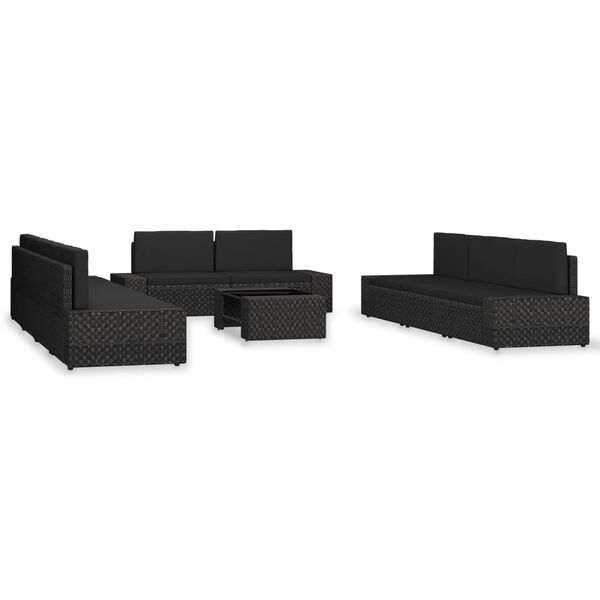vidaXL 10 pcs conjunto lounge para jardim vime PE preto
