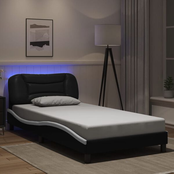 vidaXL Estrutura de cama com LED sem colch&atilde;o Hvar 100x200cm preto/branco