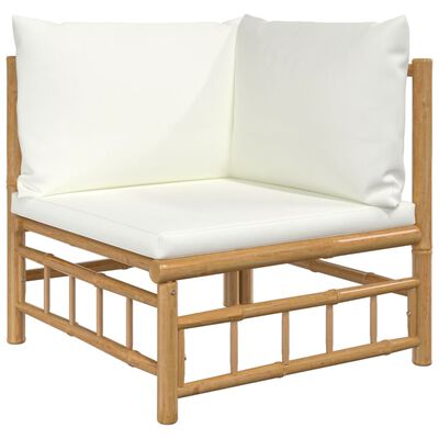 vidaXL 6 pcs conjunto lounge de jardim bambu c/ almofadões branco nata