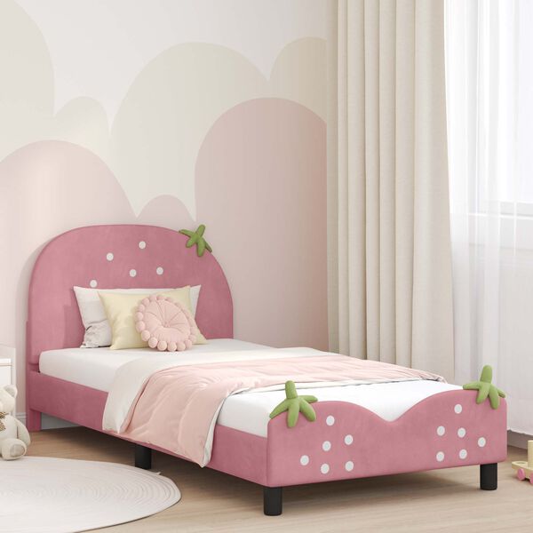 vidaXL Estrutura de Cama Infantil com Cabeceira Rosa 90 x 190 cm