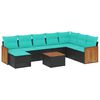 vidaXL Conjunto de sof&aacute; de jardim de 9 pe&ccedil;as com almofadas em rattan sint&eacute;tico preto