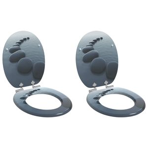 vidaXL Assentos sanita 2 pcs c/ tampas fecho suave MDF design pedras