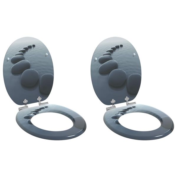 vidaXL Assento de Vaso Sanit&aacute;rio 2 pcs Cinzeto 44 x 38 cm Placa de MDF