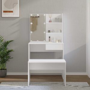 vidaXL Conjunto toucador c/ LEDs madeira processada branco