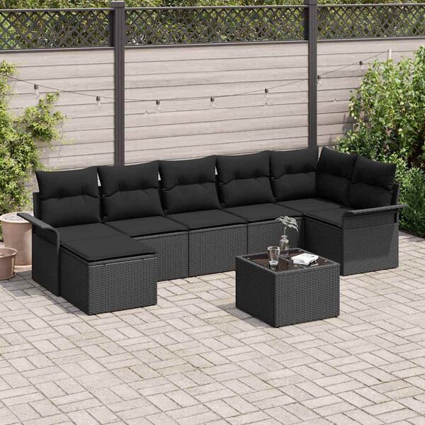 vidaXL Conjunto de Sof&aacute; de Jardim com almofada 8 pcs Preto vime PE