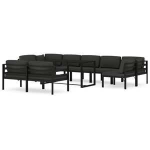 vidaXL 10 pcs conjunto lounge jardim com almofad&otilde;es alum&iacute;nio antracite