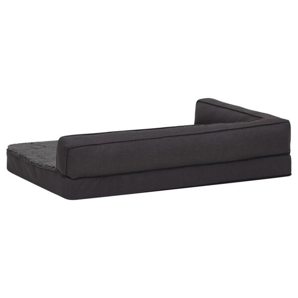 vidaXL Cama para c&atilde;es ergon&oacute;mica 75x53 cm aspeto linho pel&uacute;cia preto