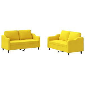 vidaXL 2 pcs conjunto de sof&aacute;s com almofad&otilde;es tecido amarelo-claro