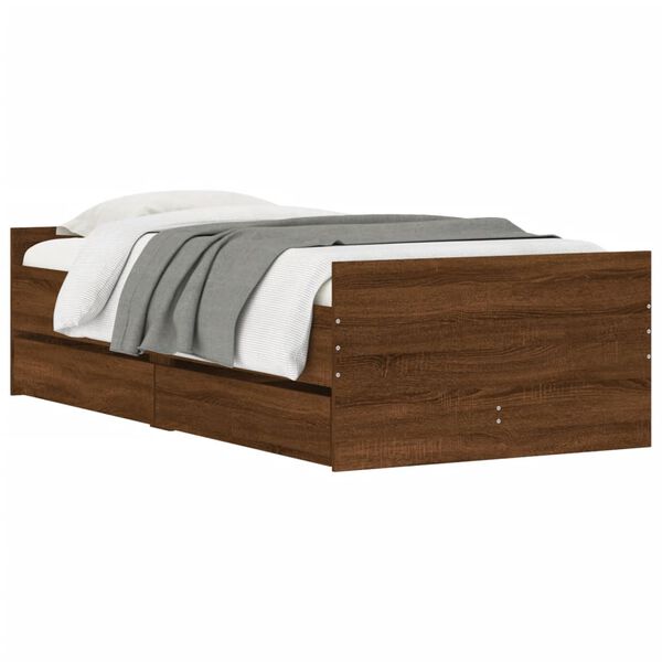 vidaXL Estrutura de cama com gavetas 90x190 cm carvalho castanho