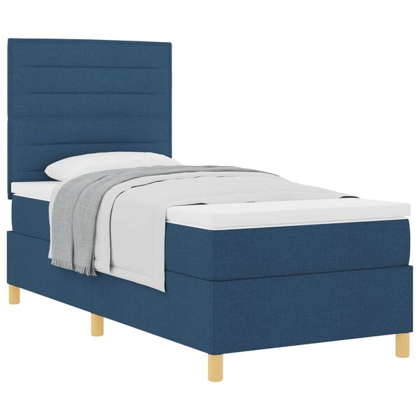 vidaXL Cama Box com colch&atilde;o com cabeceira Azul 100 x 200 cm tecido